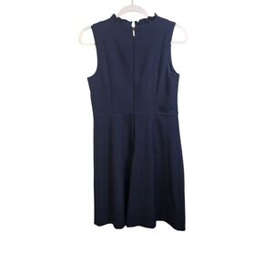 Karl Lagerfeld Paris Fit and Flare Dress Womens 6 Navy Ruffle High Neck Zip